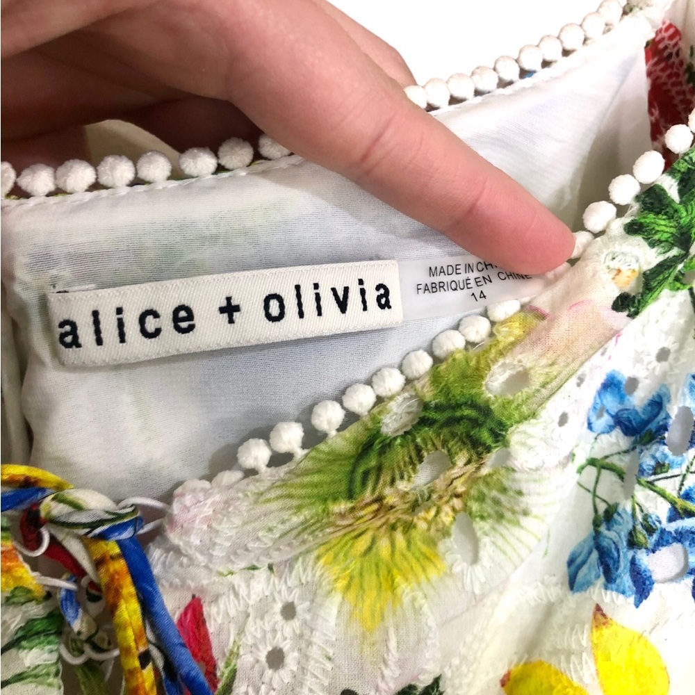Alice + Olivia White Floral Mini Dress with Multicolor Blooms - Picture 4 of 11